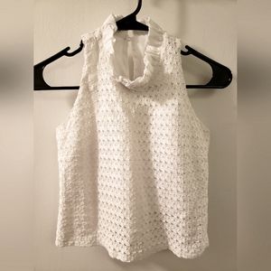 30th Friday off-white fancy sleeveless top w/ ruched neckline & knit lace Small